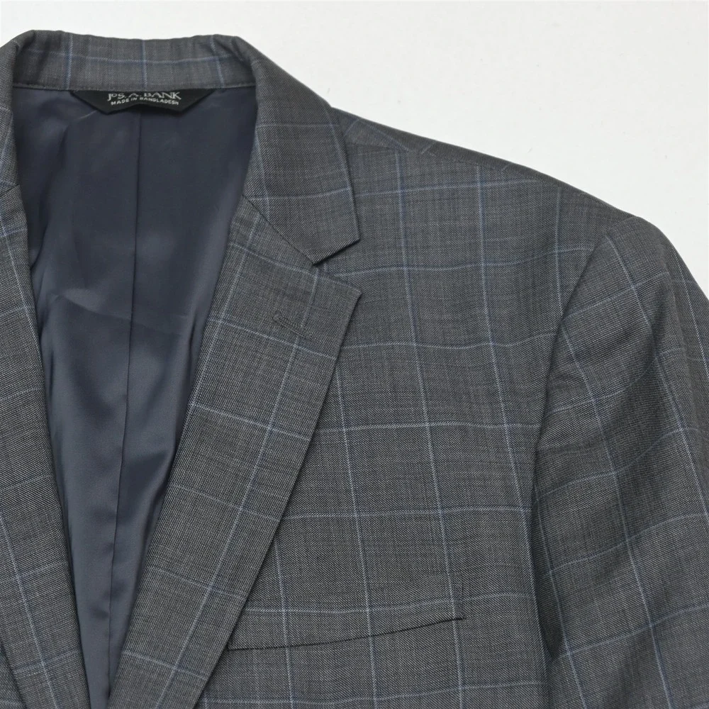 Jos A Bank 42R 32x32 Gray Windowpane 100% Wool Traveler Mens Jacket Pants Suit
